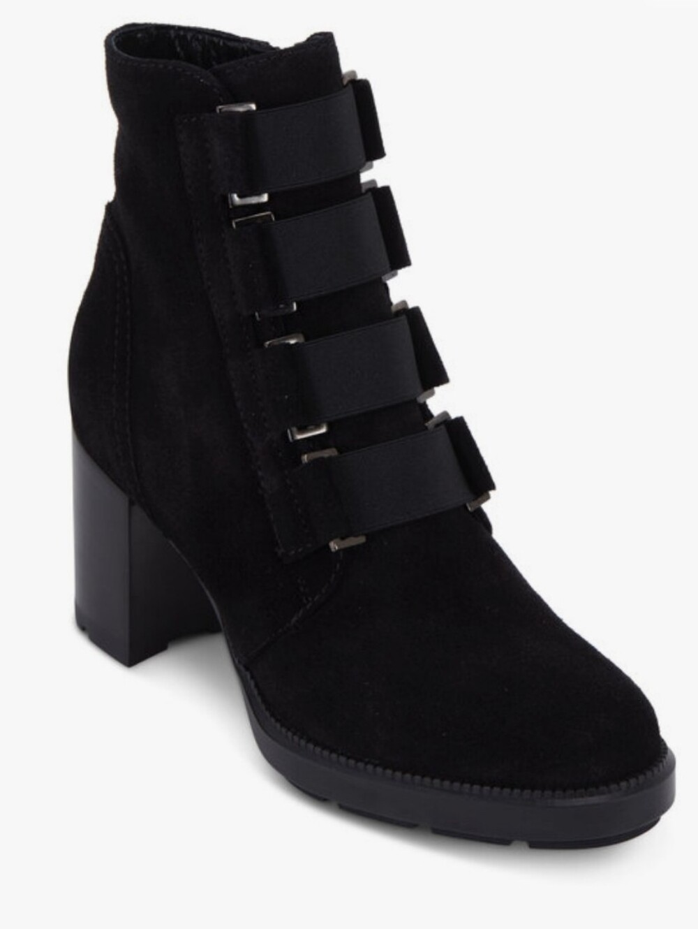 Aquatalia Black Ankle Boot with Elastic Strap Accents